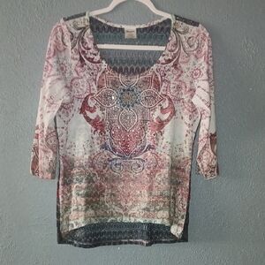 Wrangler Women's Burgundy and Blue Paisley Blouse